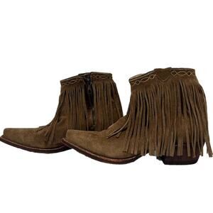 JB Dillon Suede Fringe Low Zip Up Cowgirl Boots 6B